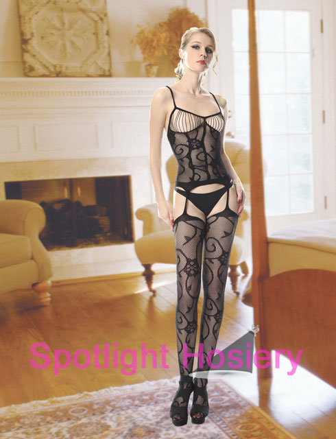 Basques style One piece Stocking with Floral Vine Design Basques style One piece Stocking with Floral Vine Design